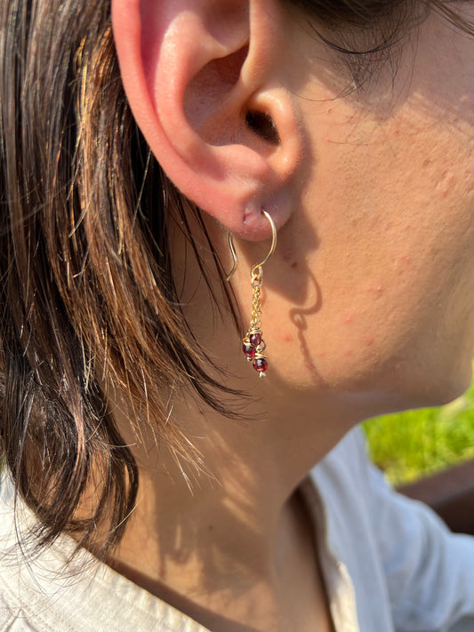 Daphne | Triple Red Garnet Earrings